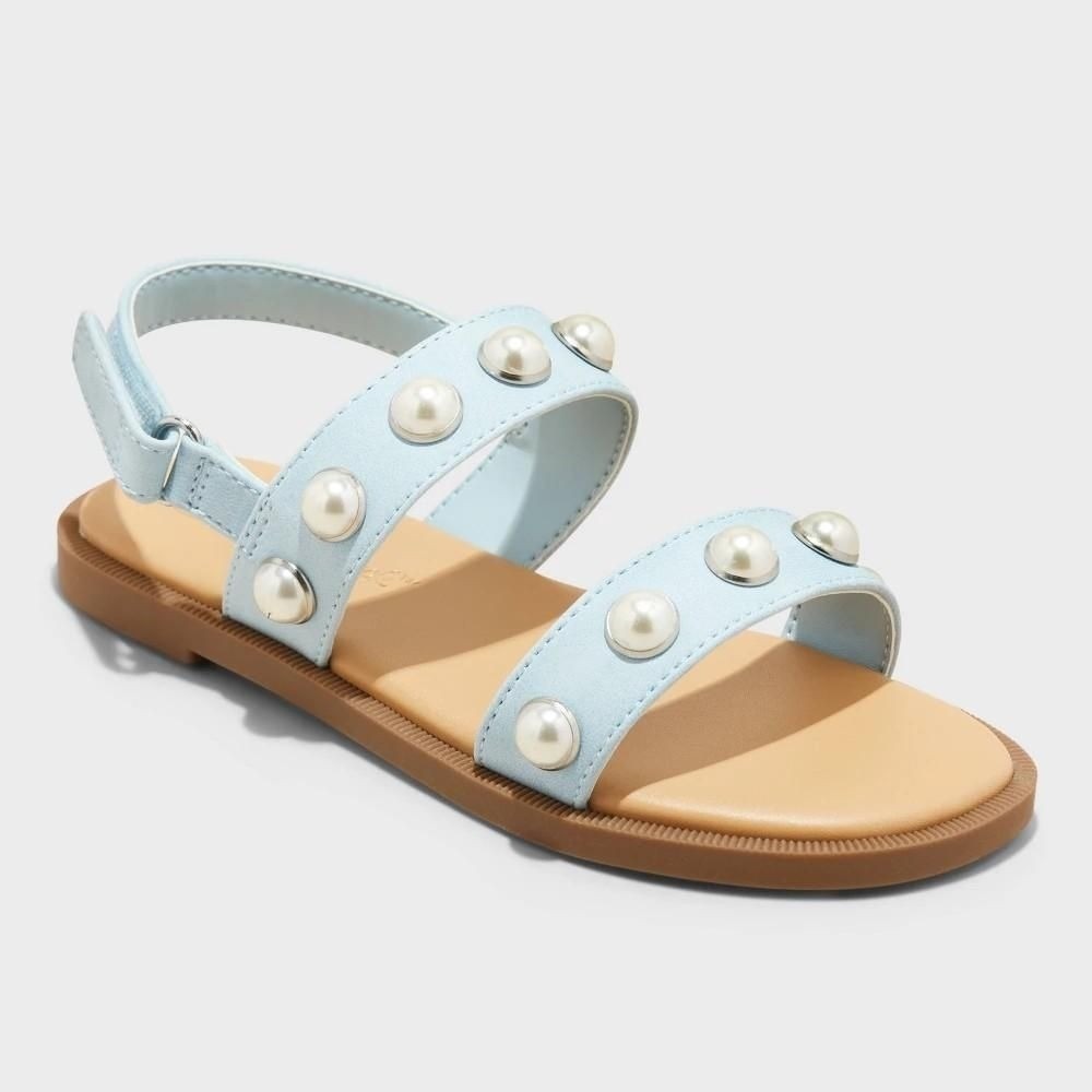 Cat & Jack Toddler Selene Pearl Sandals Blue Open Toe Hook Loop Size 8T
